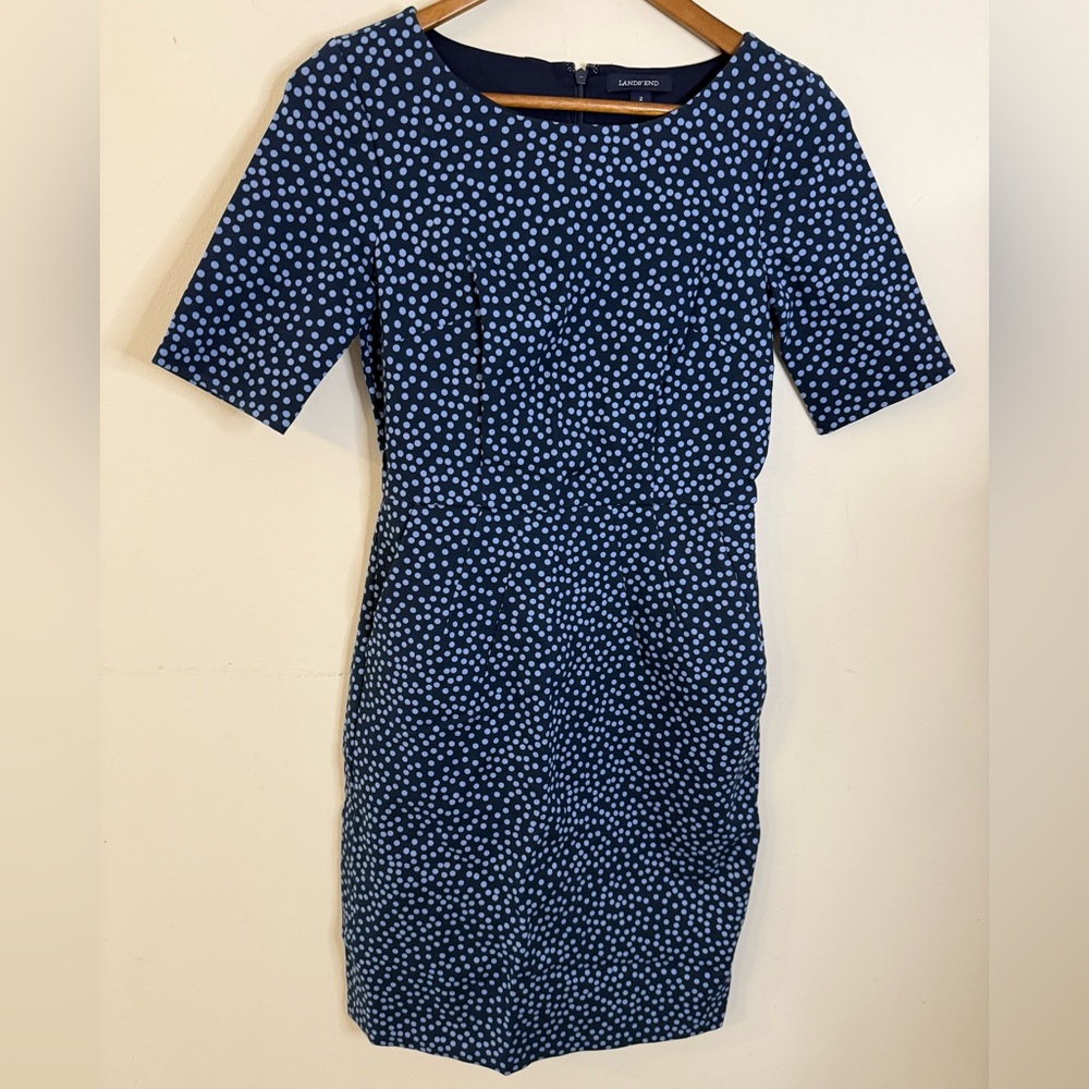 Lands' End Navy Blue Polka Dot Midi Dress